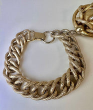 Load image into Gallery viewer, Vintage Mid Century Goldtone Chunky Chain Rhinestone Charm Bracelet (7.5&quot;)
