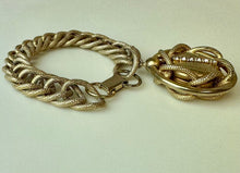 Load image into Gallery viewer, Vintage Mid Century Goldtone Chunky Chain Rhinestone Charm Bracelet (7.5&quot;)

