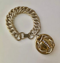 Load image into Gallery viewer, Vintage Mid Century Goldtone Chunky Chain Rhinestone Charm Bracelet (7.5&quot;)
