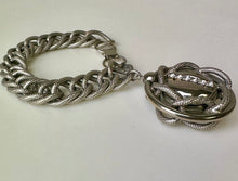 Load image into Gallery viewer, Vintage Mid Century Silvertone Chunky Chain Rhinestone Charm Bracelet (7.5")
