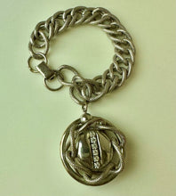 Load image into Gallery viewer, Vintage Mid Century Silvertone Chunky Chain Rhinestone Charm Bracelet (7.5")
