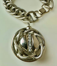 Load image into Gallery viewer, Vintage Mid Century Silvertone Chunky Chain Rhinestone Charm Bracelet (7.5")

