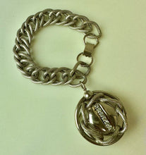 Load image into Gallery viewer, Vintage Mid Century Silvertone Chunky Chain Rhinestone Charm Bracelet (7.5&quot;)
