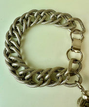 Load image into Gallery viewer, Vintage Mid Century Silvertone Chunky Chain Rhinestone Charm Bracelet (7.5")
