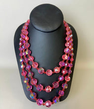 Load image into Gallery viewer, Vintage Pink Aurora Borealis Triple Strand Crystal Bead Gold Clasp Necklace (20")

