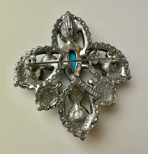 Load image into Gallery viewer, Vintage Sarah Cov Imperial Collection Silvertone Faux Gem &amp; Pearl Brooch Pin w/ Pendant Hook (2.5&quot;)
