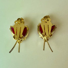 Load image into Gallery viewer, Vintage Judy Lee Ruby Rhinestone Faux Pearl Brooch Pin w/ Clip Earrings Set
