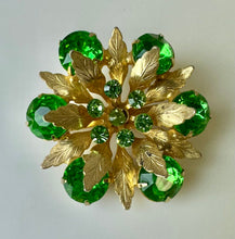 Load image into Gallery viewer, Vintage Bright Green Rhinestone Flower Brooch Pin (2&quot;)

