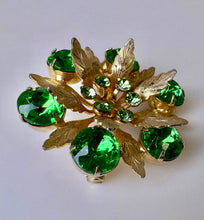 Load image into Gallery viewer, Vintage Bright Green Rhinestone Flower Brooch Pin (2&quot;)

