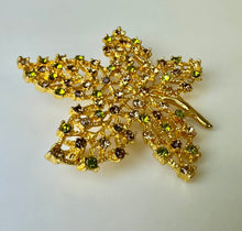 Load image into Gallery viewer, RJ Graziano Green &amp; Brown Rhinestone Goldtone Maple Leaf Brooch Pin (2&quot;)
