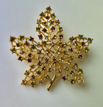 Load image into Gallery viewer, RJ Graziano Green &amp; Brown Rhinestone Goldtone Maple Leaf Brooch Pin (2&quot;)
