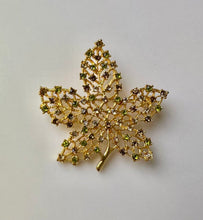 Load image into Gallery viewer, RJ Graziano Green &amp; Brown Rhinestone Goldtone Maple Leaf Brooch Pin (2&quot;)
