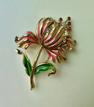 Load image into Gallery viewer, Vintage 3D Goldtone Enamel Rhinestone Flower Brooch Pin (3.75&quot;)
