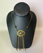 Load image into Gallery viewer, Vintage Lenora Dame Brass Goldtone Eagle Button Fringe Necklace (19")
