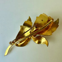 Load image into Gallery viewer, Vintage Toledo Enamel Damascene Faux Pearl Leaves Brooch Pin (2.5&quot;)
