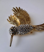 Load image into Gallery viewer, Goldtone Rhinestone Hummingbird in Flight Brooch Pin (2.5&quot;)

