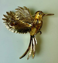 Load image into Gallery viewer, Goldtone Rhinestone Hummingbird in Flight Brooch Pin (2.5&quot;)
