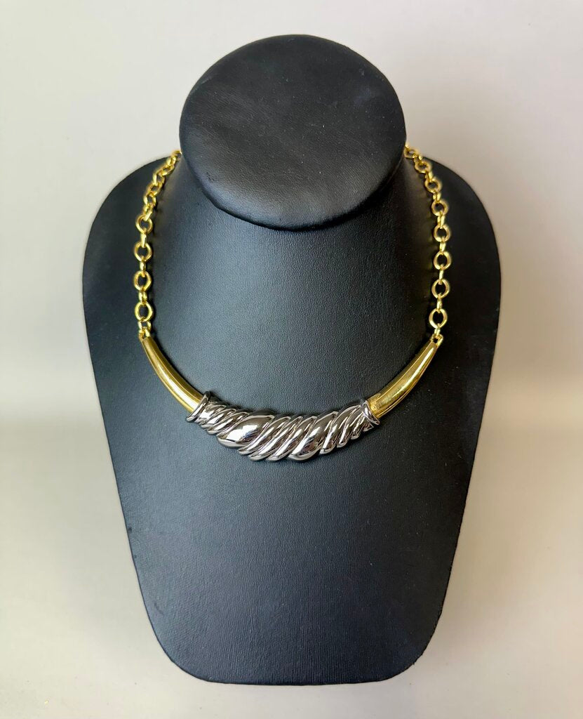 Vintage MJ Ent Two Tone Twist Bar Necklace (18