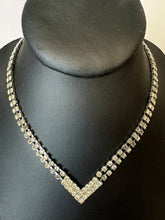 Load image into Gallery viewer, Vintage V Shaped Clear Rhinestone Choker Necklace (16&quot;)
