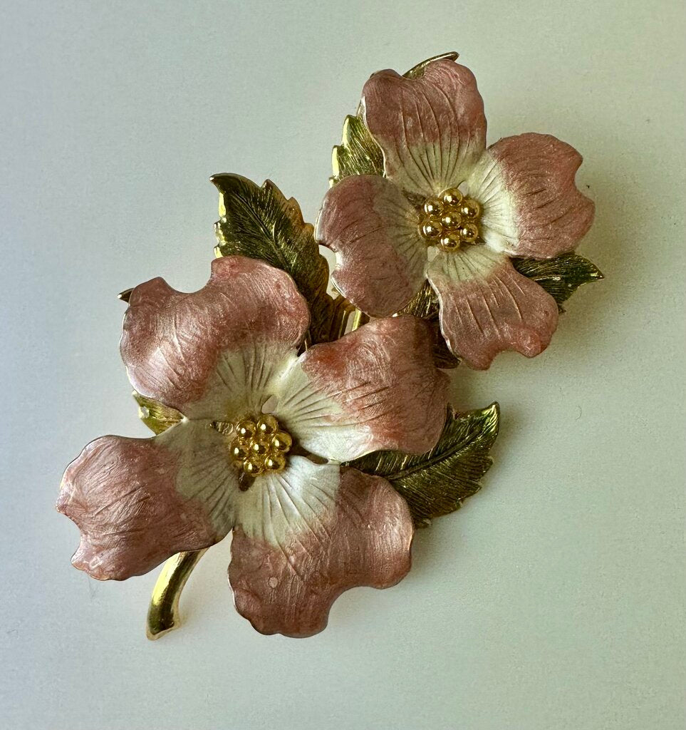 Vintage Giovanni Enamel Dogwood Flowers Brooch Pin (3