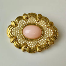 Load image into Gallery viewer, Vintage Avon Victorian Revival Goldtone Pink Cabochon Brooch Pin (2")
