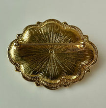 Load image into Gallery viewer, Vintage Avon Victorian Revival Goldtone Pink Cabochon Brooch Pin (2")
