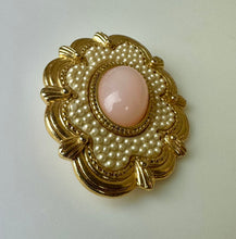 Load image into Gallery viewer, Vintage Avon Victorian Revival Goldtone Pink Cabochon Brooch Pin (2")
