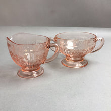 Load image into Gallery viewer, Vintage Federal Glass Sharon Cream &amp; Sugar Cabbage Rose Pink Depression Glass (3&quot;)
