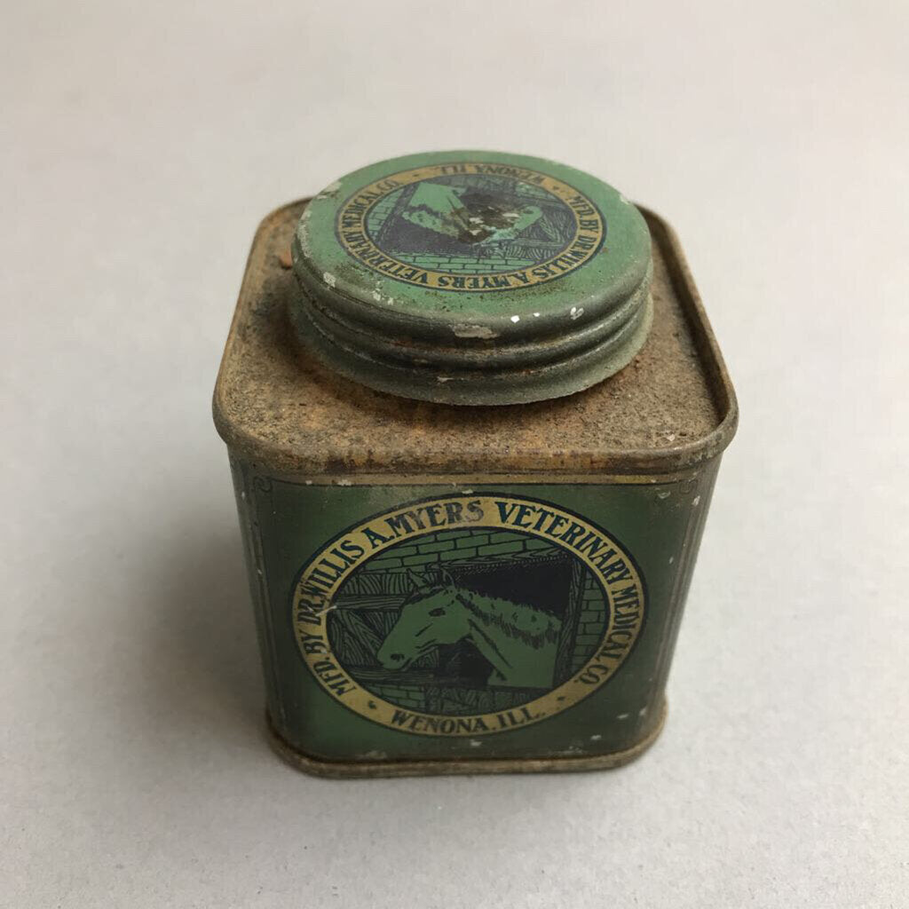 Vintage Dr Willis Meyers Veternary Medicine Wenona Illnois Tin (2