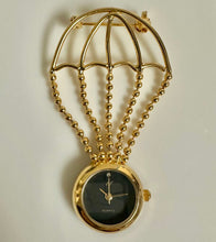 Load image into Gallery viewer, Vintage Goldtone WF Quartz Hot Air Balloon Watch Brooch Pin (2.75")
