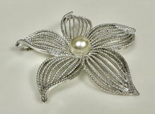 Load image into Gallery viewer, Vintage Sarah Cov Moonflower Silvertone Faux Pearl Brooch PIn (3")
