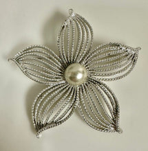 Load image into Gallery viewer, Vintage Sarah Cov Moonflower Silvertone Faux Pearl Brooch PIn (3")

