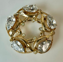 Load image into Gallery viewer, Vintage Kramer New York Goldtone Clear Crystal Circle Brooch Pin (2")
