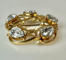 Load image into Gallery viewer, Vintage Kramer New York Goldtone Clear Crystal Circle Brooch Pin (2")
