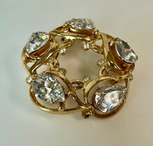 Load image into Gallery viewer, Vintage Kramer New York Goldtone Clear Crystal Circle Brooch Pin (2")
