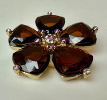 Load image into Gallery viewer, VIntage Monet Amber Crystal Flower Brooch Pin (2")
