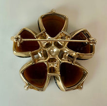 Load image into Gallery viewer, VIntage Monet Amber Crystal Flower Brooch Pin (2")
