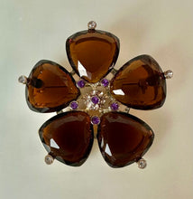 Load image into Gallery viewer, VIntage Monet Amber Crystal Flower Brooch Pin (2")
