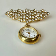 Load image into Gallery viewer, Vintage Quintel Quartz Clear Rhinestone Watch Brooch Pin (2.5")
