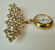 Load image into Gallery viewer, Vintage Quintel Quartz Clear Rhinestone Watch Brooch Pin (2.5")

