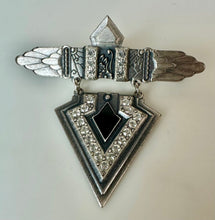 Load image into Gallery viewer, Vintage Nuri Art Deco Style Silvertone Rhinestone Enamel Brooch PIn (2")
