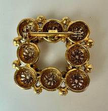Load image into Gallery viewer, Vintage Antiqued Goldtone Filigree Faux Moonstone Brooch Pin (1.5")
