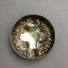 Load image into Gallery viewer, Antique Cut Crystal Dresser Vanity Jar Sterling Repousse Art Nouveau Lid Primros (3&quot;)
