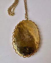 Load image into Gallery viewer, Vintage Goldtone Leaf Nephrite Jade Chip Statement Pendant on 24&quot; Chain
