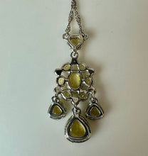 Load image into Gallery viewer, Monet Silvertone Yellow Crystal Chandellier Pendant on 18" Chain
