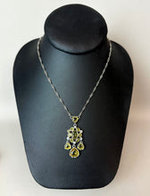 Load image into Gallery viewer, Monet Silvertone Yellow Crystal Chandellier Pendant on 18" Chain
