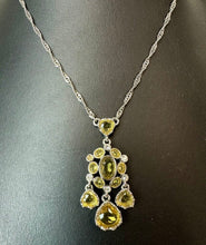 Load image into Gallery viewer, Monet Silvertone Yellow Crystal Chandellier Pendant on 18" Chain
