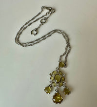 Load image into Gallery viewer, Monet Silvertone Yellow Crystal Chandellier Pendant on 18" Chain
