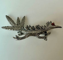 Load image into Gallery viewer, Vintage Silvertone Roadrunner Red Rhinestone Eye Brooch Pin (2.5")
