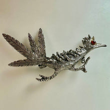 Load image into Gallery viewer, Vintage Silvertone Roadrunner Red Rhinestone Eye Brooch Pin (2.5")
